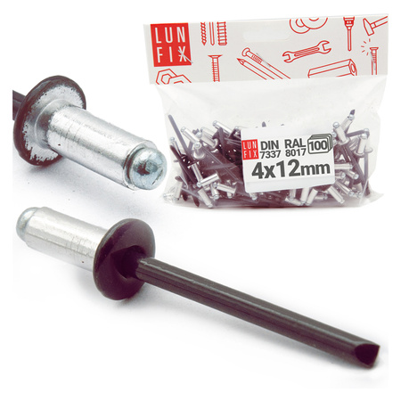 Nýt trhací 4x12mm hliník/ocel se zapuštěnou hlavou 100ks hnědý RAL8017