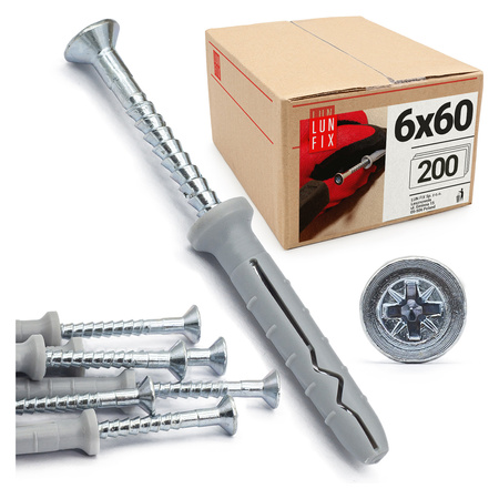 Hmoždinky natloukací 6x60rozpěrné se zápustnou hlavou 200 ks.