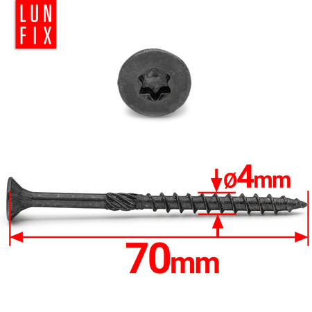 Tesařské černé šrouby 4x70 se zapustnou hlavou pozinkované 200ks