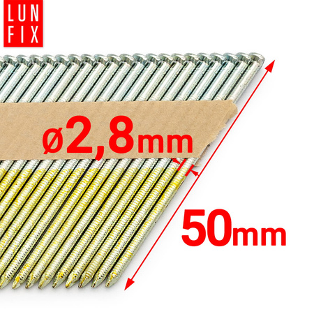 Hřebíky do hřebíkovačky 50mm 2,8x50 2'' kroužkové  na papíře pozinkované 4000ks.