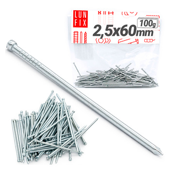 Hřebíky kolářské 2,5x60mm stříbrné pozinkované 100g