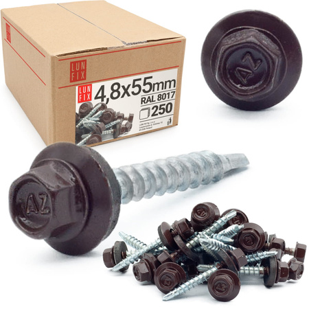 Samořezný vrut do plechu 4,8x55 hnědý RAL 8017 250ks.