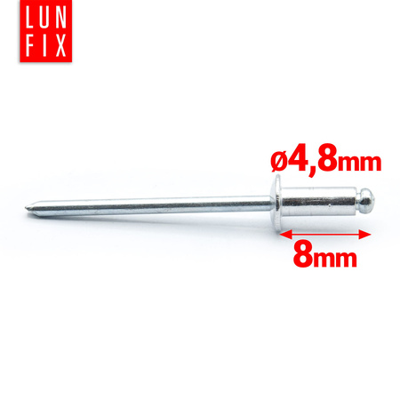 Nýt trhací 4,8x8mm hliník/ocel se zapuštěnou hlavou 50ks