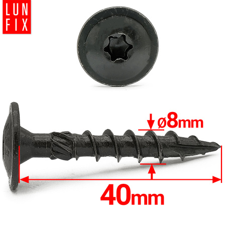 Talířový šroub 8x40 na kotevní patku černý 6ks.