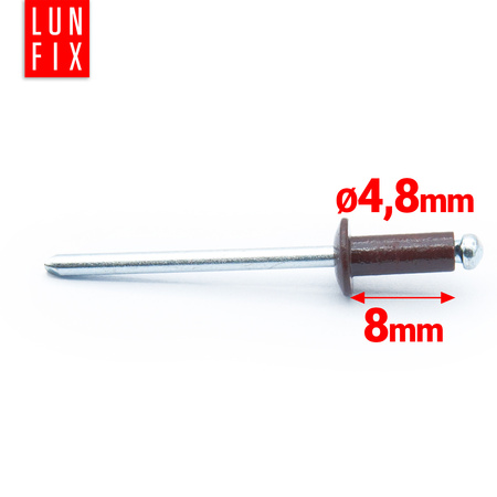Nýt trhací 4,8x8mm hliník/ocel se zapuštěnou hlavou 100ks hnědý RAL8017