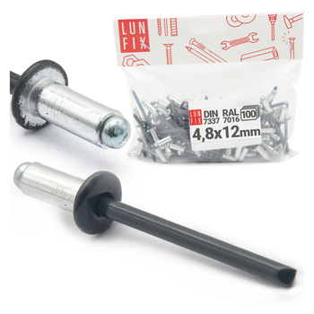 Nýt trhací 4,8x12mm hliník/ocel se zapuštěnou hlavou 100ks antracitový RAL7016
