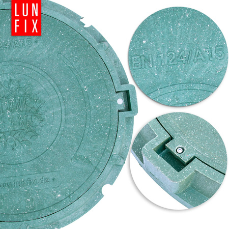 Poklop šachty, víko DN 600 mm, 60 cm, zelený A15 1,5 t