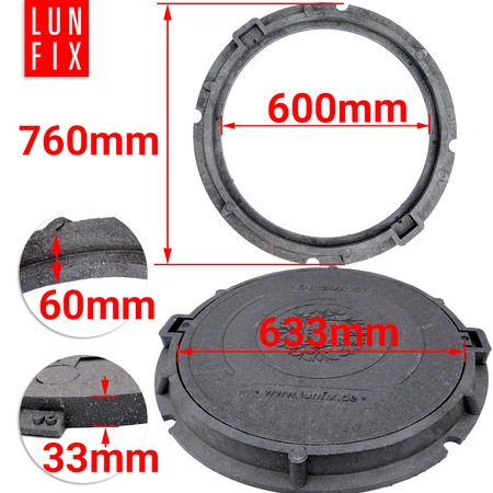 Poklop šachty, víko DN 600 mm, 60 cm, černý A15 1,5 t