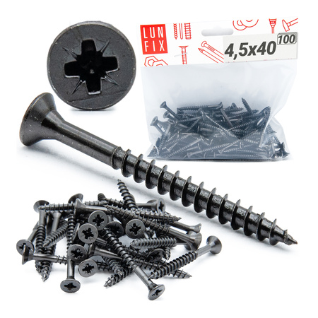 Vrut se zápustnou do dřeva 4,5x40 černý pozink 100ks.