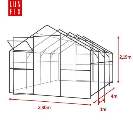 Polykarbonátový skleník 2,8x4m, profil 20x40mm, 6mm