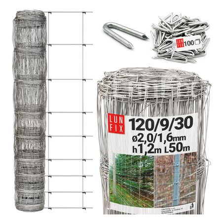 Lesnické pletivo uzlové fi2/1,6mm h1,2m 50m + skoby 100ks.