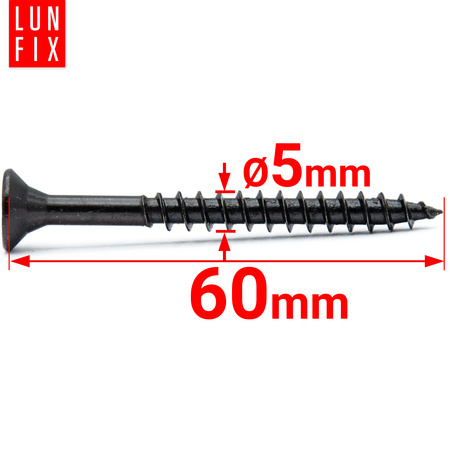 Vrut se zápustnou do dřeva 5x60 černý pozink 20ks.