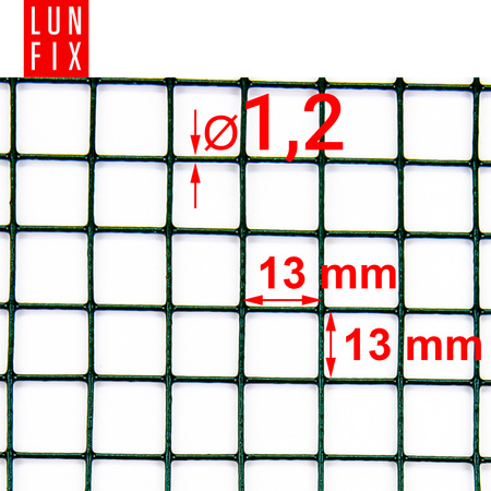 Poplastované čtyřhranné zelené pletivo oko 13x13 fi1,2mm h1m role 25m