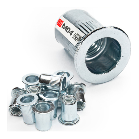 Nýtovací matice ocelová M4 zápustná hlava a rýhovaná stopka 50ks