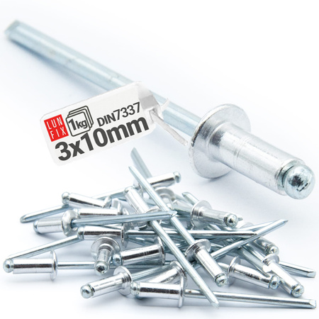 Nýt trhací 3x10mm hliník/ocel se zapuštěnou hlavou 1kg