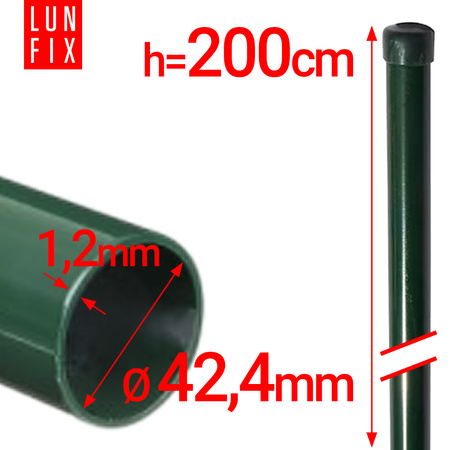 Plotový sloupek kulatý fi 42 tl. 1,2mm 2m 200cm zelený