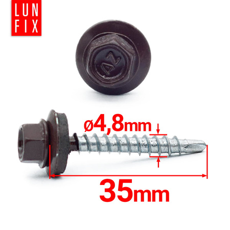 Samořezný vrut do plechu 4,8x35 hnědý RAL 8017 250ks.