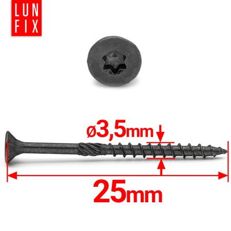 Tesařské černé šrouby 3,5x25 se zapustnou hlavou pozinkované 100ks