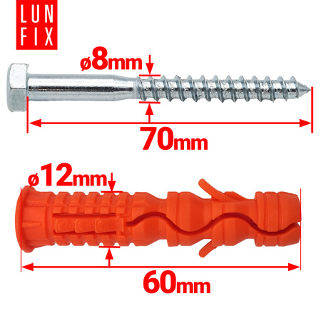 Hmoždinky rozpěrné 12x60 mm se šestihranným šroubem 8x70 mm 50ks.