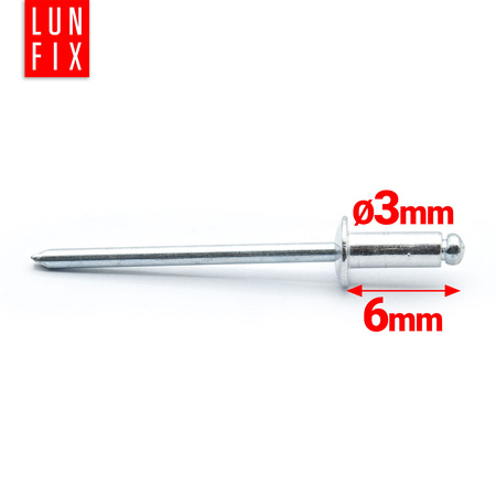 Nýt trhací 3x6mm hliník/ocel se zapuštěnou hlavou 1kg