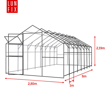 Polykarbonátový skleník 2,8x8m, 6mm