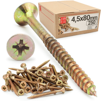 Vrut se zápustnou do dřeva a dřevotřísky 4,5x80 250ks.