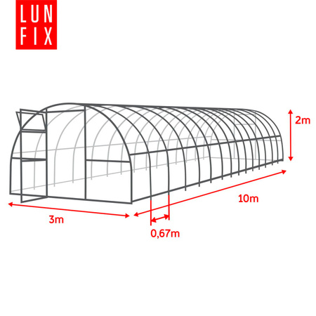 Polykarbonátový skleník 3x10m, profil 20x40mm, 6mm