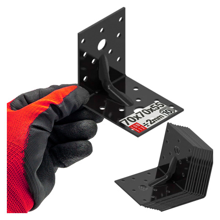 Úhelník s prolisem černý 70x70x55x2 10ks.