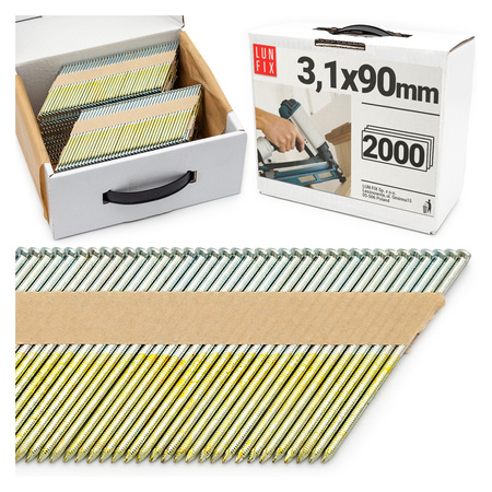 Hřebíky do hřebíkovačky 90mm 3,1x90 3,5'' kroužkové na papíře pozinkované 2000ks.