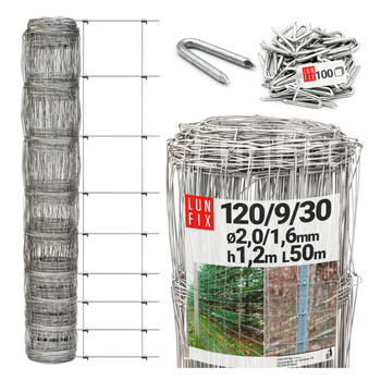 Lesnické pletivo uzlové fi2/1,6mm h1,2m 50m + skoby 100ks.