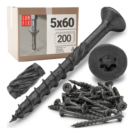 Tesařské černé šrouby 5x60 se zapustnou hlavou pozinkované 200ks