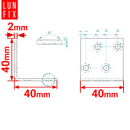 Černý montážní úhelník 40x40x40x2 1ks.