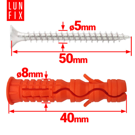 Hmoždinky rozpěrné 8x40 mm se šroubem se zapustnou hlavou 5x50 mm 100ks.
