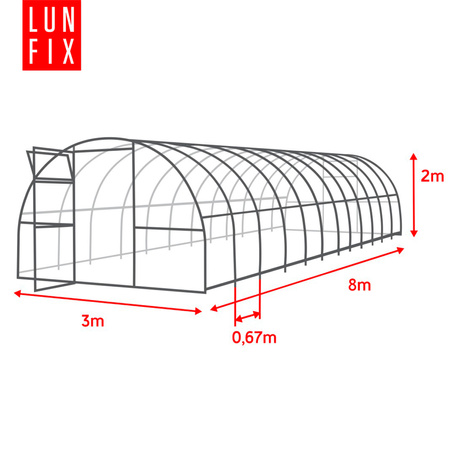 Polykarbonátový skleník 3x8m, profil 20x20mm, 3mm