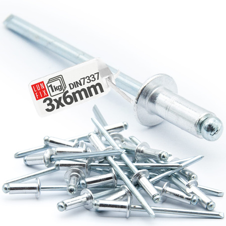 Nýt trhací 3x6mm hliník/ocel se zapuštěnou hlavou 1kg
