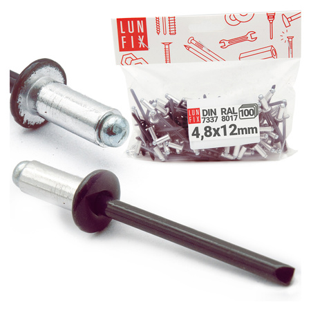 Nýt trhací 4,8x12mm hliník/ocel se zapuštěnou hlavou 100ks hnědý RAL8017