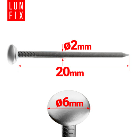 Ozdobné hřebíky na obrázky 2×20 mm stříbrná široká hlavička 30 ks