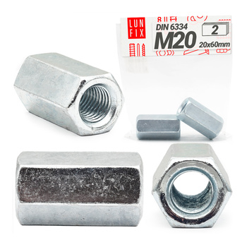 Prodlužovací matice M20x60 DIN 6334 šestihranné pozinkované 2 ks.