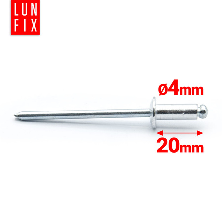 Nýt trhací 4x20mm hliník/ocel se zapuštěnou hlavou 50ks