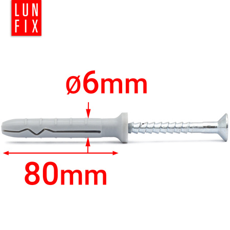 Hmoždinky natloukací 6x80 rozpěrné se zápustnou hlavou 200 ks.