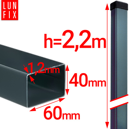 Plotový sloupek 60x40x2200 tloušťka 2mm, grafitový