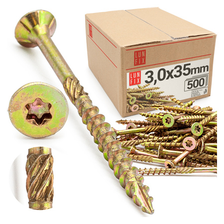Tesařský vrut se zápustnou hlavou 3x35 500ks.
