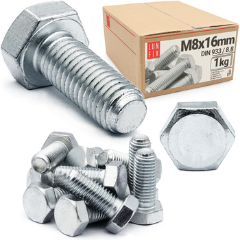 Metrický šroub M8x16 pozinkovaný DIN 933 třída 8.8 1kg