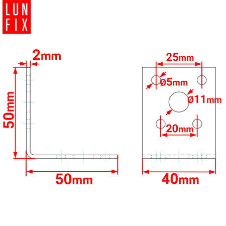 Úhelník 50x50x40x2mm 50 ks.