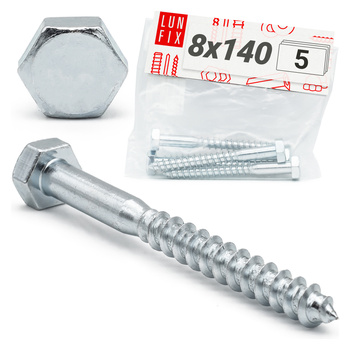Vrut do dřeva M8x140 s šestihrannou hlavou DIN 571 pozinkovaný 5ks.