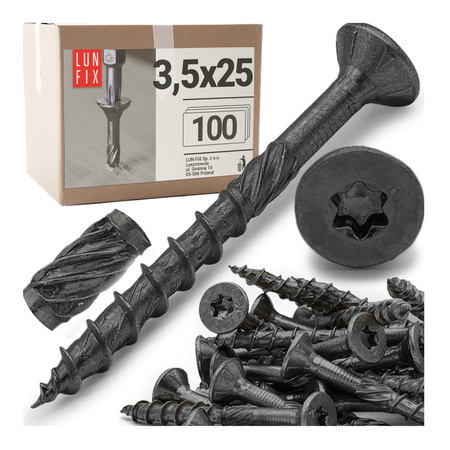 Tesařské černé šrouby 3,5x25 se zapustnou hlavou pozinkované 100ks