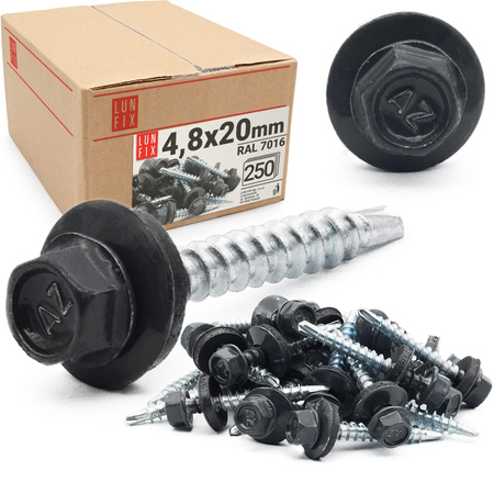Samořezný vrut do plechu 4,8x20 antracitový RAL 7016 250ks.