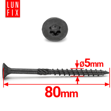 Tesařské černé šrouby 5x80 se zapustnou hlavou pozinkované 500ks