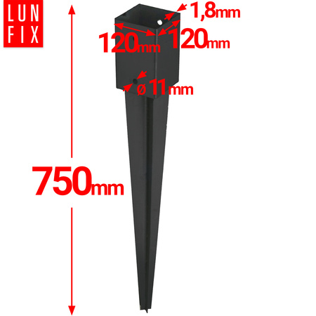 Zatloukací patka černá 120x120x750mm