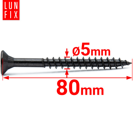 Vrut se zápustnou do dřeva 5x80 černý pozink 100ks.